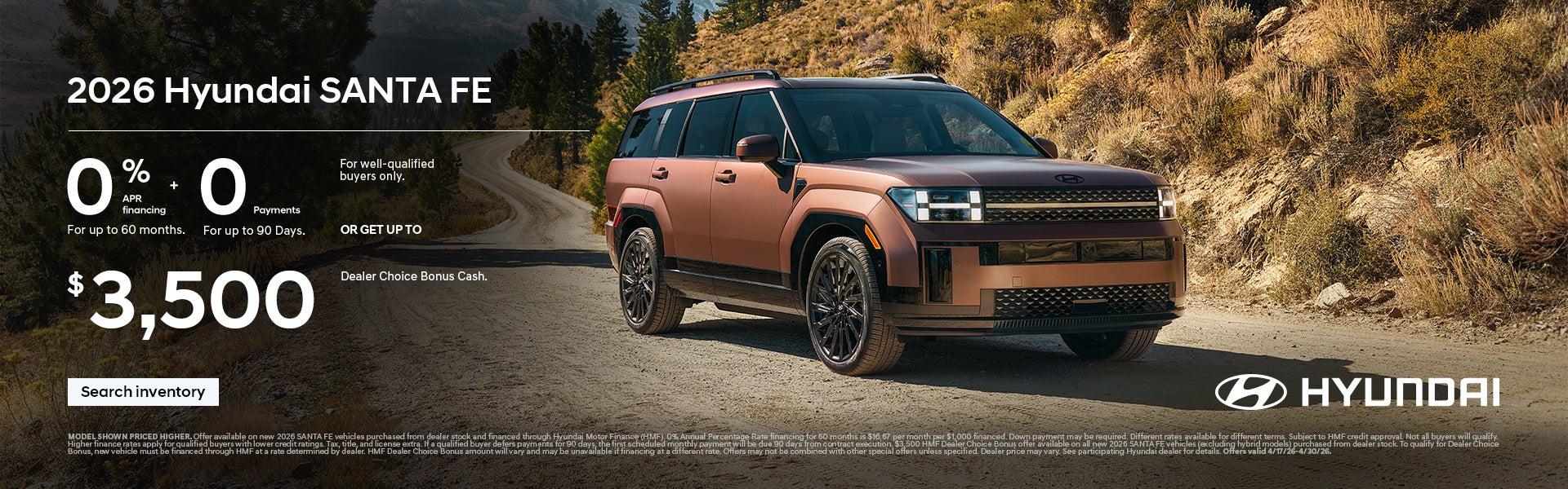 2026 Hyundai Santa Fe APR or Bonus Cash Offer